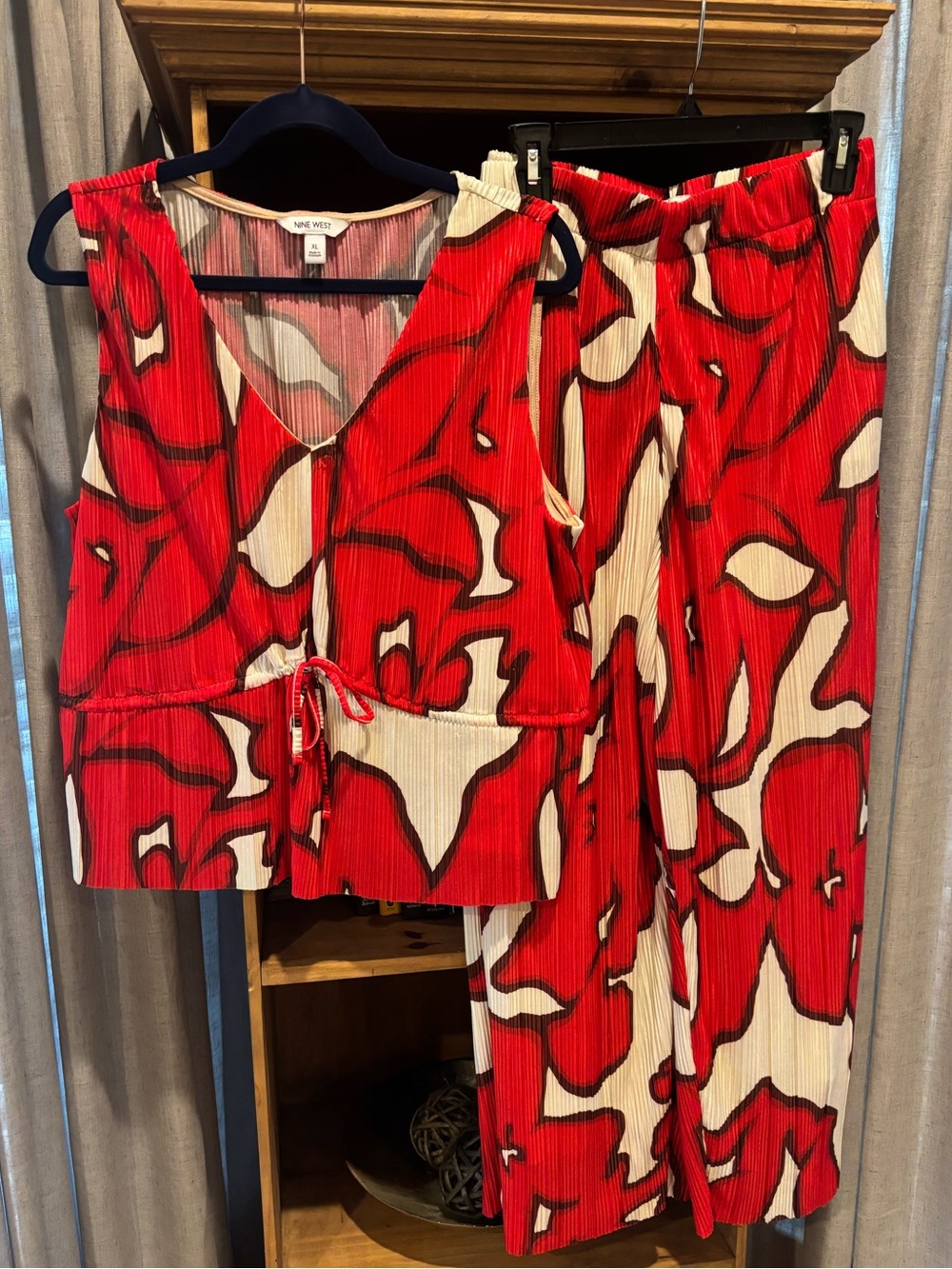 NINE WEST Red & Cream Abstract Printed Wide-Leg Set